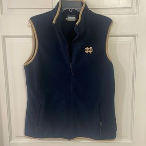 Notre Dame COLUMBIA embroidered logo fleece vest size L Polartec w/ gold trim